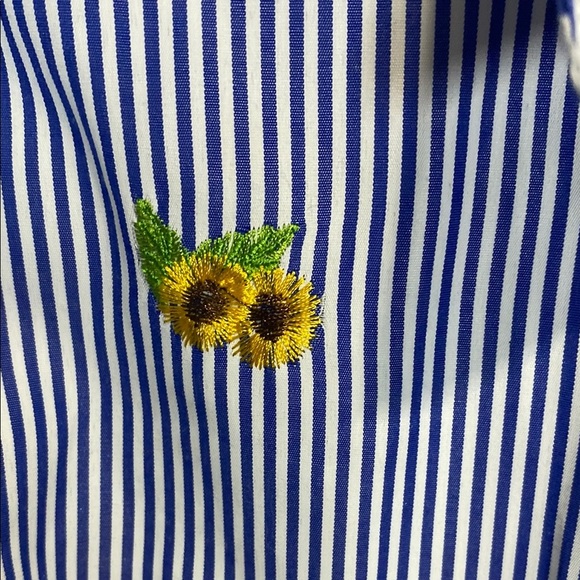 Unique Spectrum Classic Blue and White Striped Shirt Sunflowers Embroidery - Picture 3 of 9